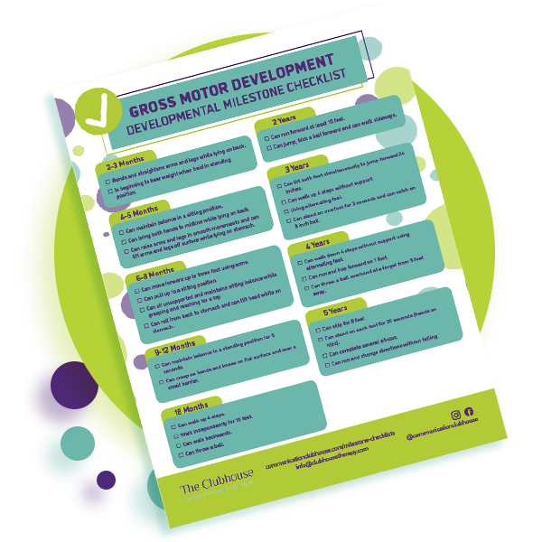 Preview of Gross Motor Development Milestone Checklist provided by Communication Clubhouse Therapy