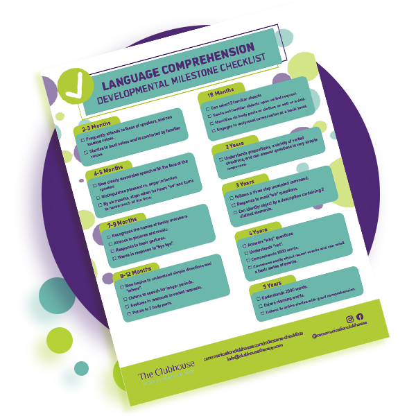 Preview of Language Comprehension Milestone Checklist provided by Communication Clubhouse Therapy
