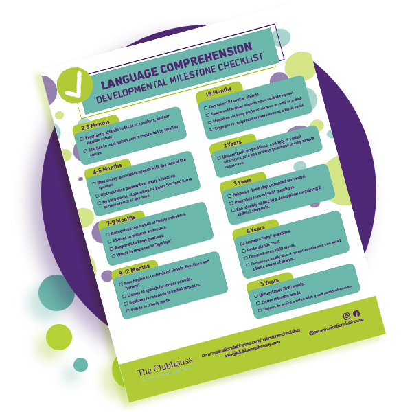 Preview of Language Comprehension Milestone Checklist provided by Communication Clubhouse Therapy