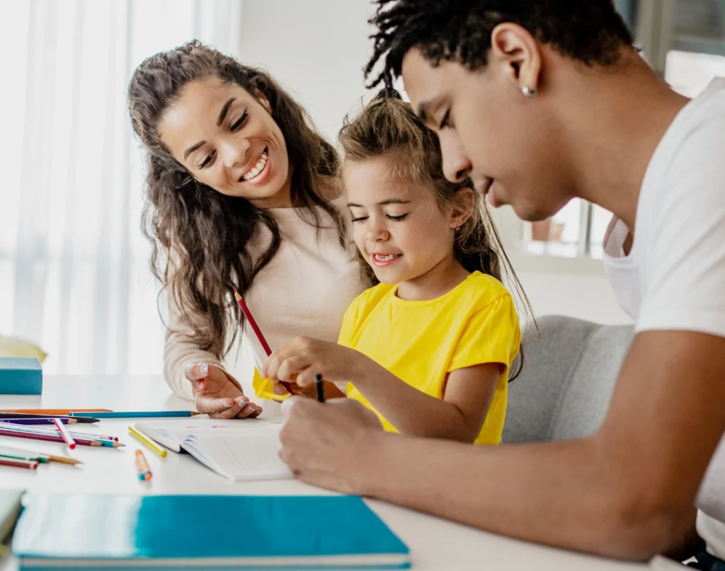 child making choice with parents